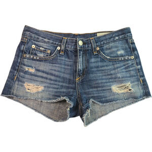 Rag & Bone Shorts Women's 24 Blue Denim Cut Off Jean Shorts Distressed Cotton